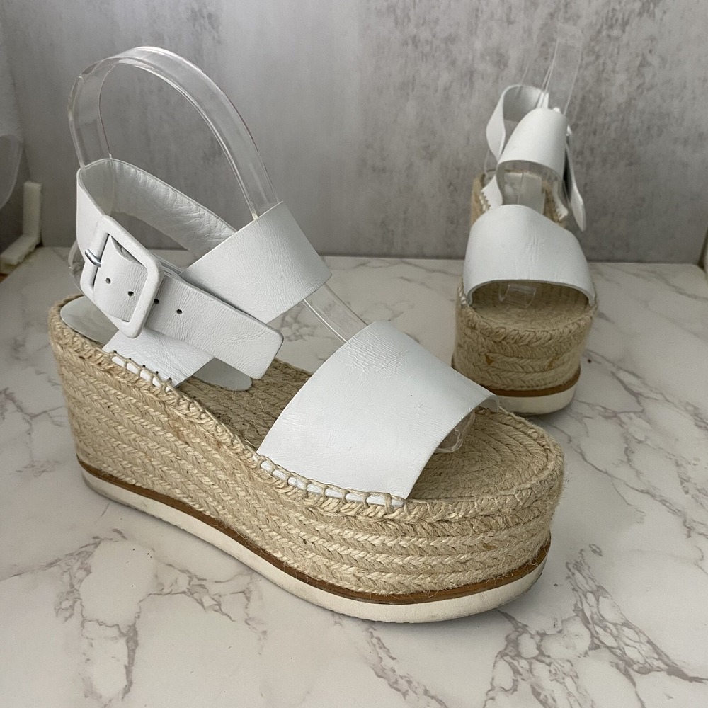 Paloma Barceló White Leather Espadrille Wedge Sandals